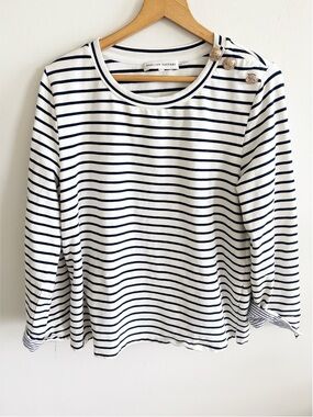English‎ Factory Breton Striped Long Sleeve  knit Top Gold Buttons Cream Navy XL